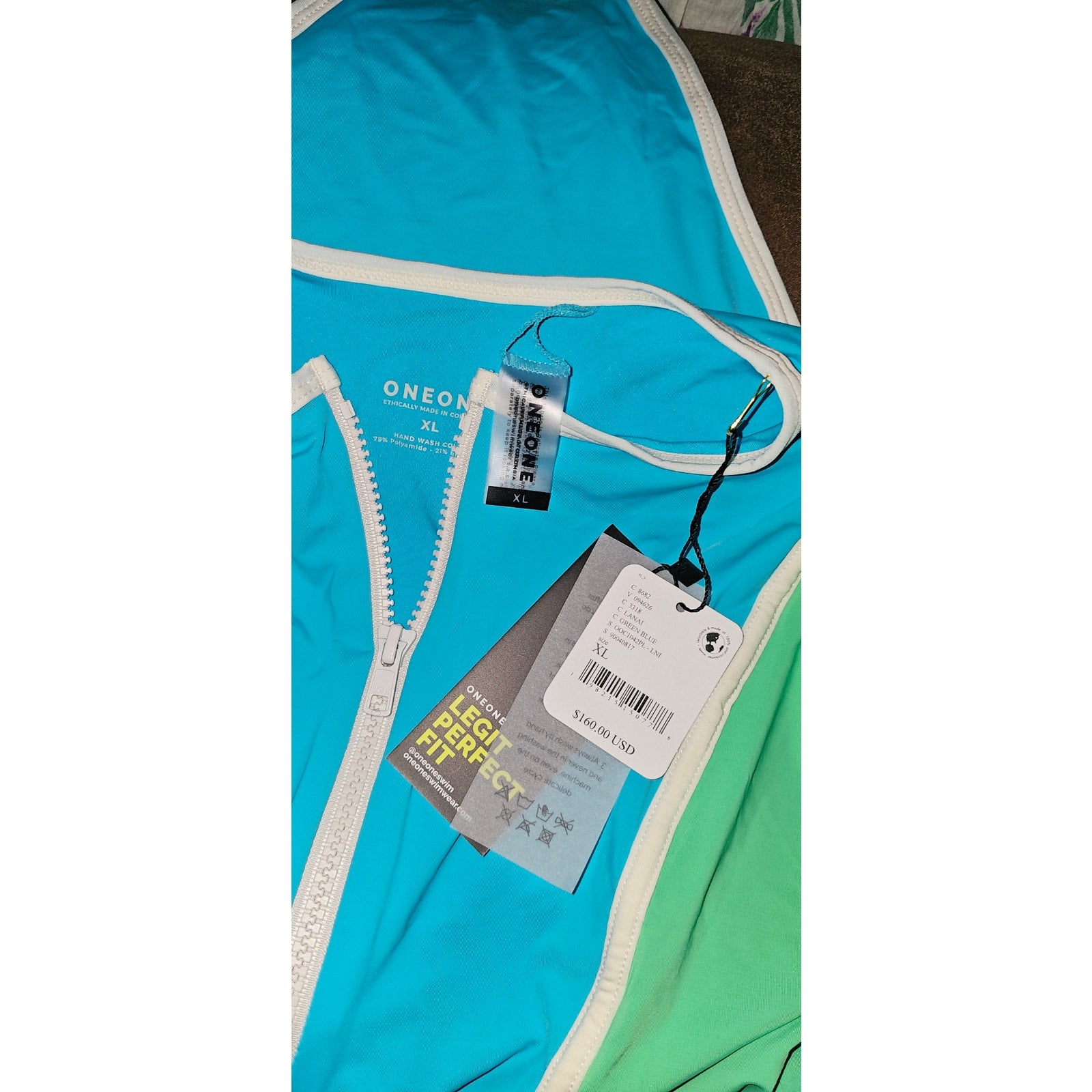Free People ONEONE Logan One Piece RASHGUARD $160 X-LARGE Blue/Green - LANAI