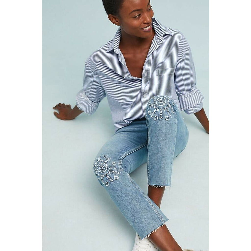 Anthropologie M.i.h Mimi Ultra High-Rise Embroidered Slim Jeans Size 26 Anthropologie