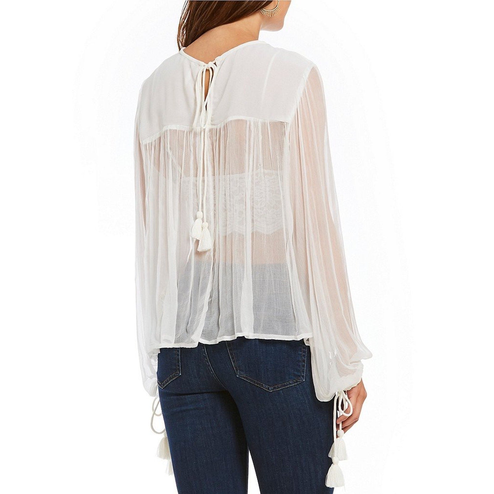 New Free People Retro Femme Sheer Blouse IVORY Retail $98.00 XS
