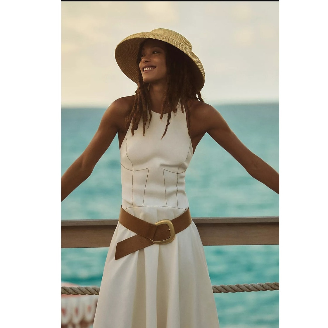 Anthropologie The Kenzie Drop-Waist Midi Dress $178 XL White Smocked Back