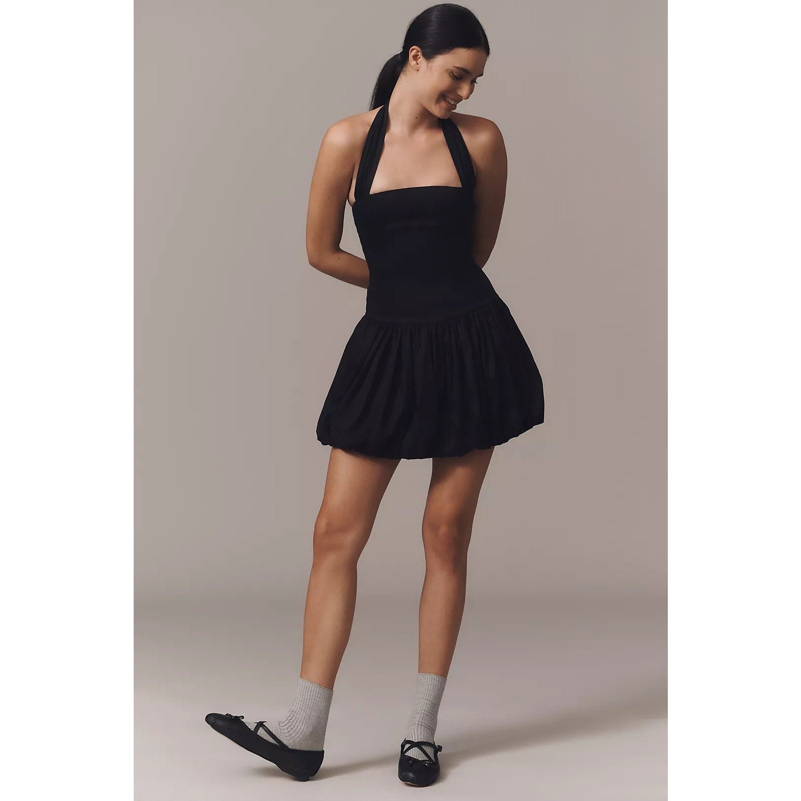 Anthropologie x Delfi Collective Halter Bubble Mini Dress LARGE Black Anthropologie