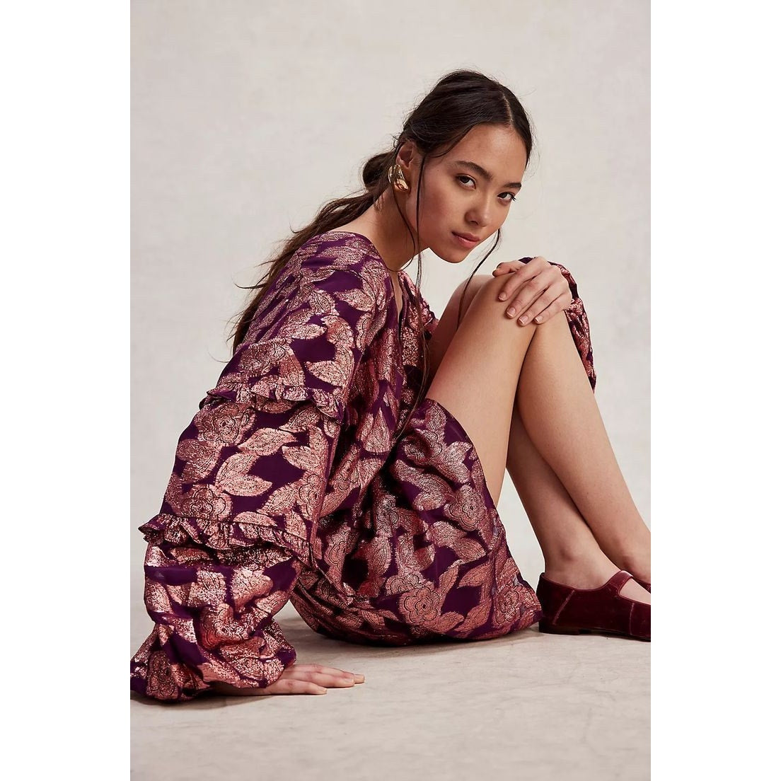 New Free People x Jen's Pirate Booty Rising Star Mini Dress $209 SMALL Burgundy