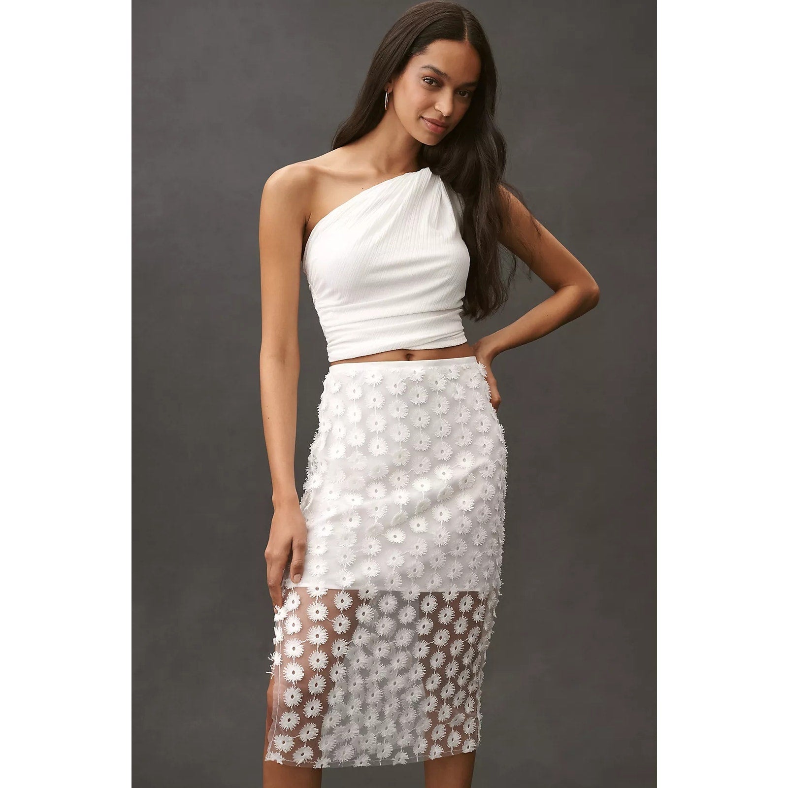 Anthropologie 3D Texture Sheer Slip Midi Skirt