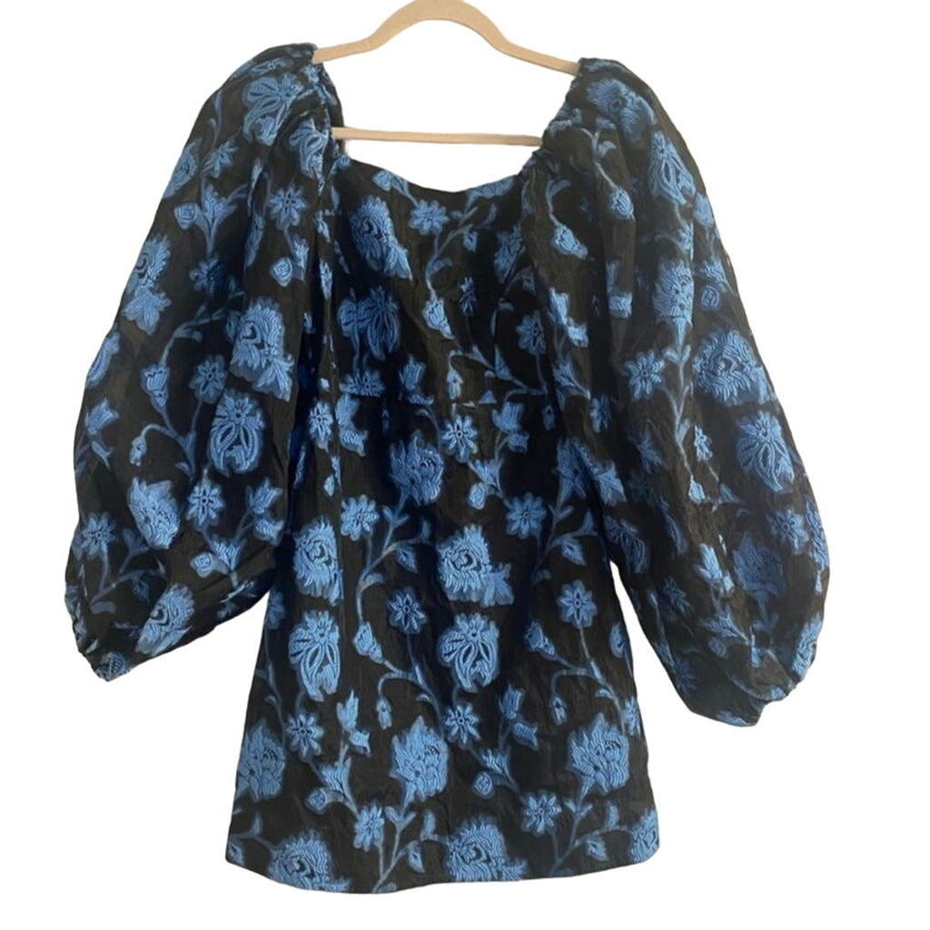 New FREE PEOPLE Aureta Georgia Mini Dress $268 XS Black/Blue Floral Embroidered