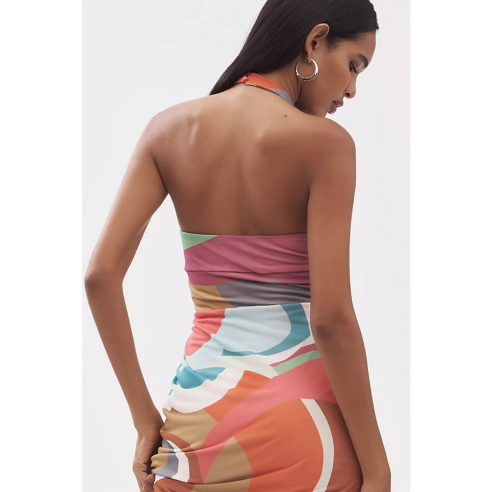 By Anthropologie Square-Neck Halter Midi Dress LARGE PETITE Pink Anthropologie