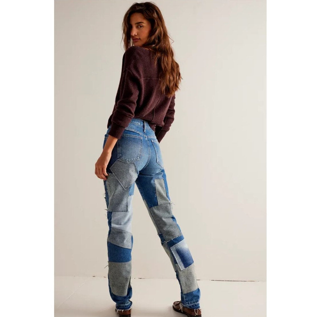 New FREE PEOPLE We The Free Bare With Me Jeans $298 SIZE 25 PATCHWORK DENIM