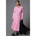 By Anthropologie Long-Sleeve Ribbed Sweater Midi Dress MEDIUM Pink Anthropologie