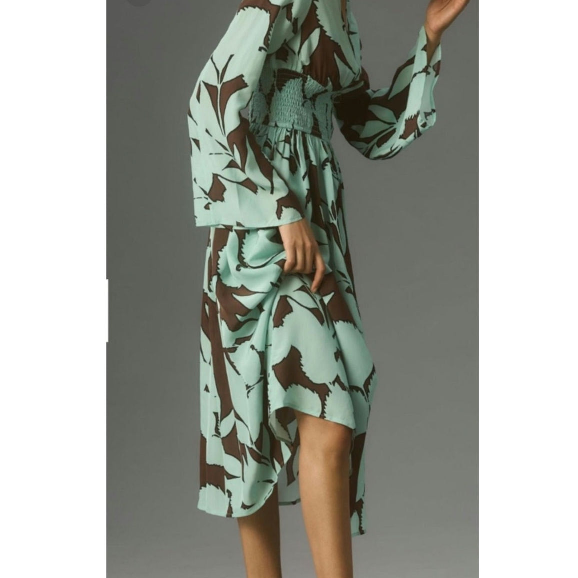 New Anthropologie DHRUV KAPOOR Long Sleeve V-Neck Maxi Dress $248 MEDIUM Brown
