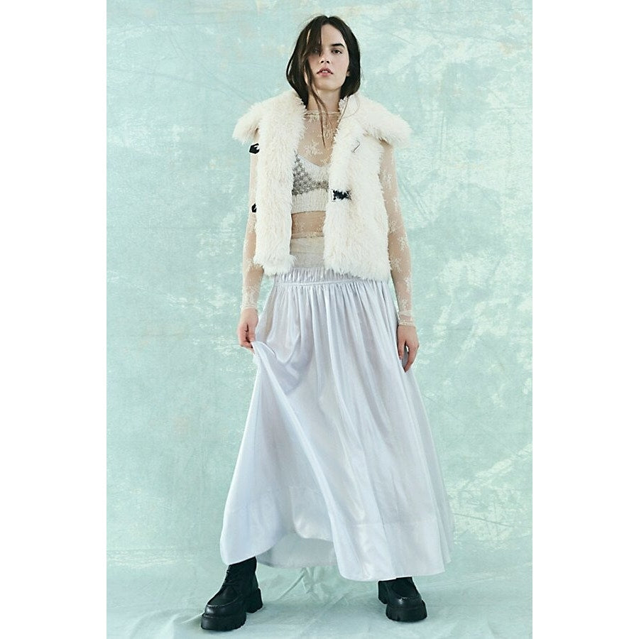 New Free People Aster Tiered Maxi Skirt Set $198 X-SMALL Ivory - Metallic