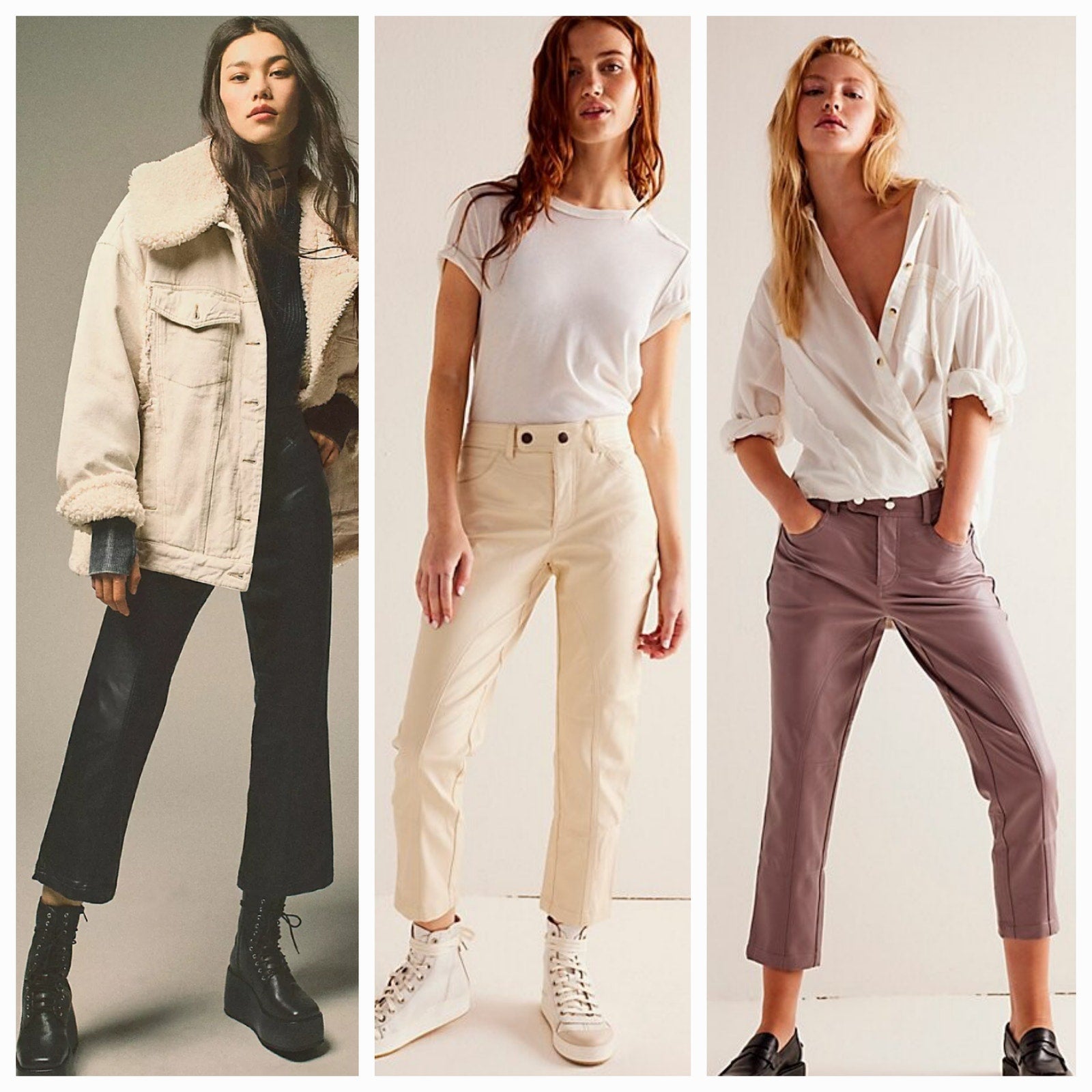 New FREE PEOPLE We The Free Rebel Vegan Leather Pants $128 SIZE 8 Ivory Slim