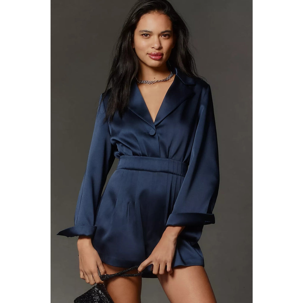 New Anthropologie x Mare Mare V-Neck Blazer Romper $188 X-SMALL Navy