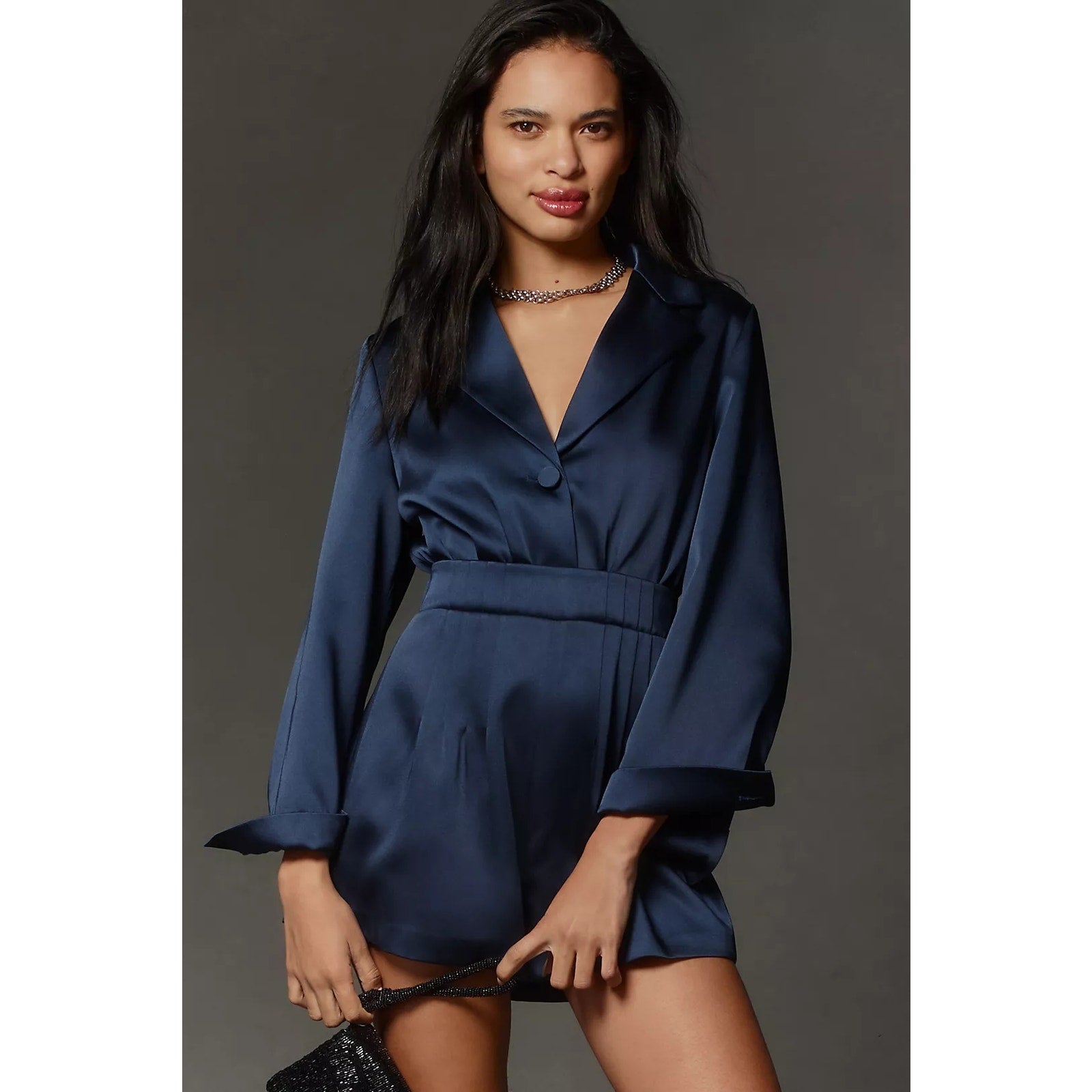 New Anthropologie x Mare Mare V-Neck Blazer Romper $188 X-SMALL Navy