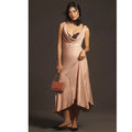 New By Anthropologie Cowl-Neck Asymmetrical Twofer Slip Dress $178 XS Pink