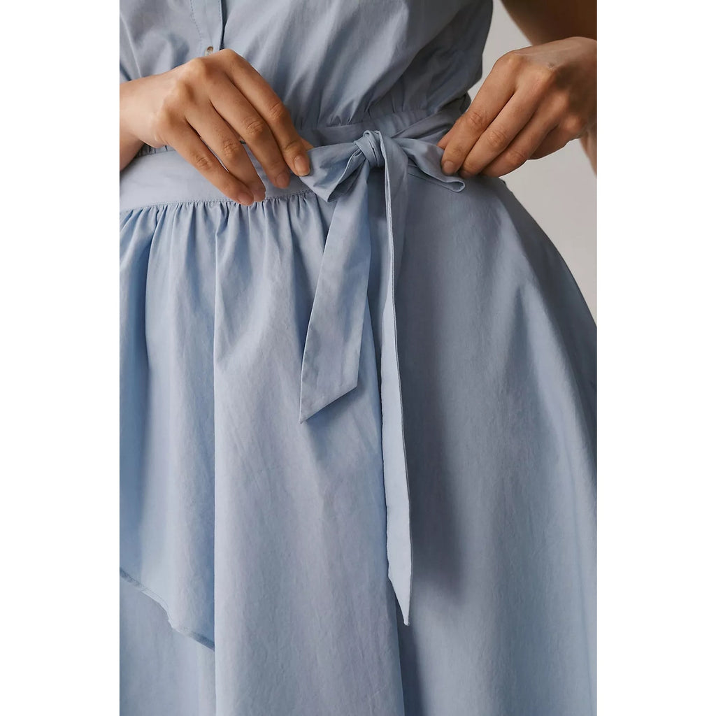New Anthropologie Maeve Asymmetrical Sleeveless Shirt Dress $160 22W Sky - Blue