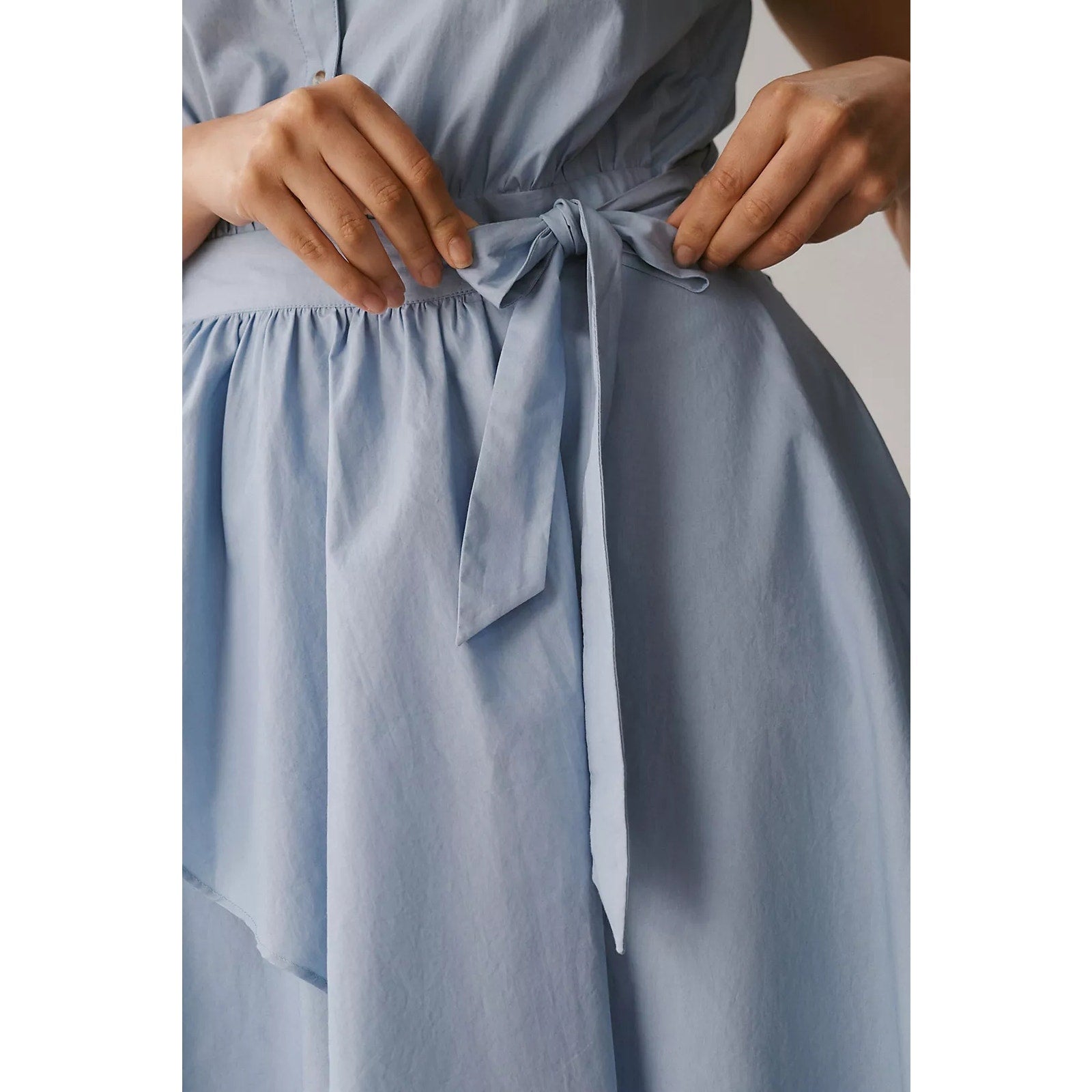 New Anthropologie Maeve Asymmetrical Sleeveless Shirt Dress $160 22W Sky - Blue