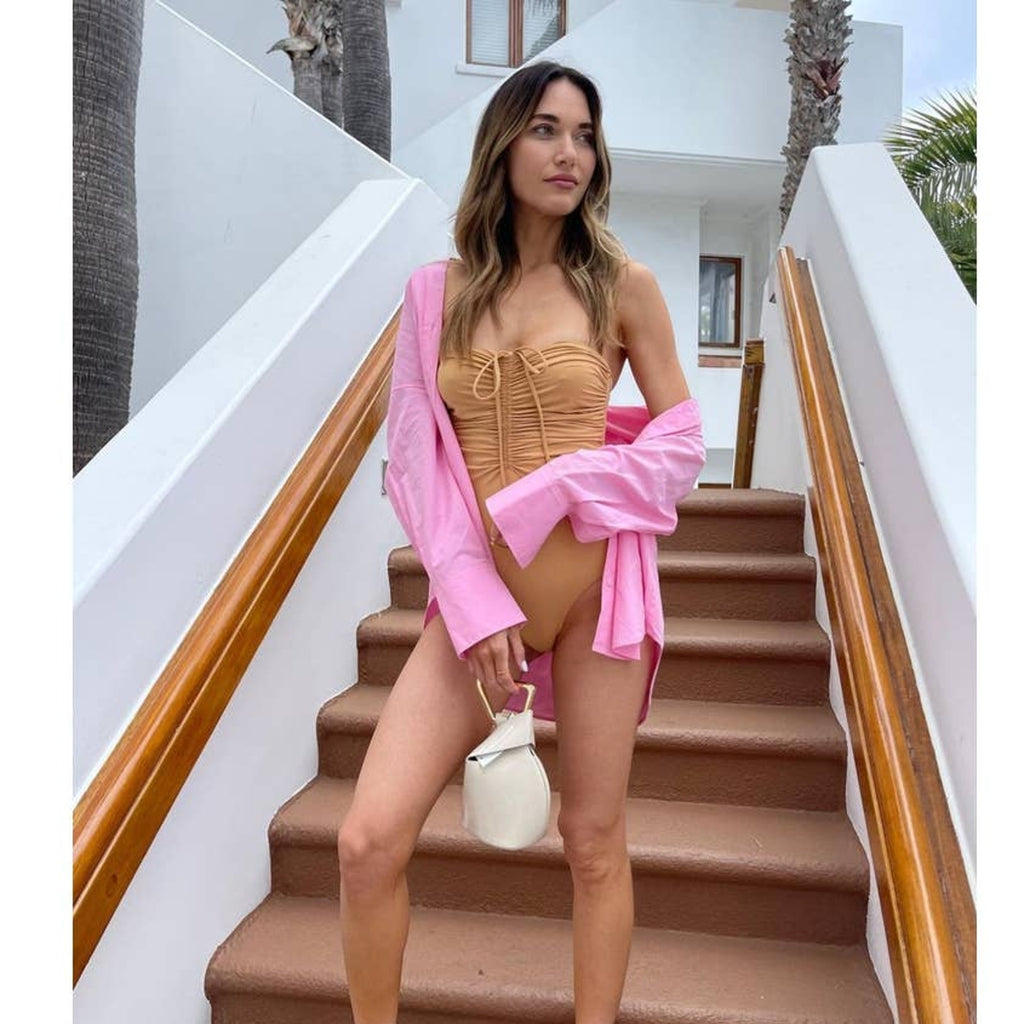 New Free People KYRA Reversible ONE PIECE Swimsuit by KYA Sand Peach $167 MED