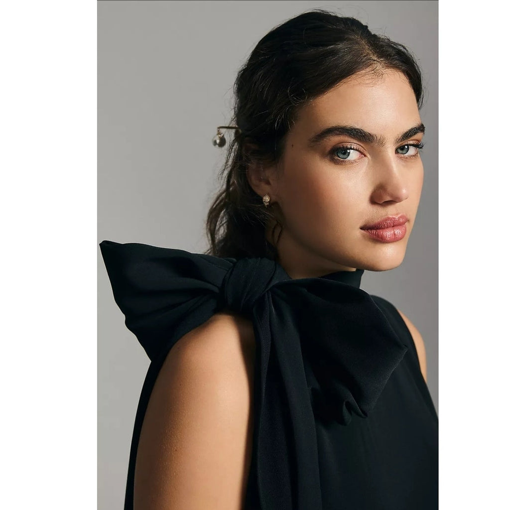 New Anthropologie Black Halo Eve Sleeveless Mock-Neck Dress $399 MEDIUM Black
