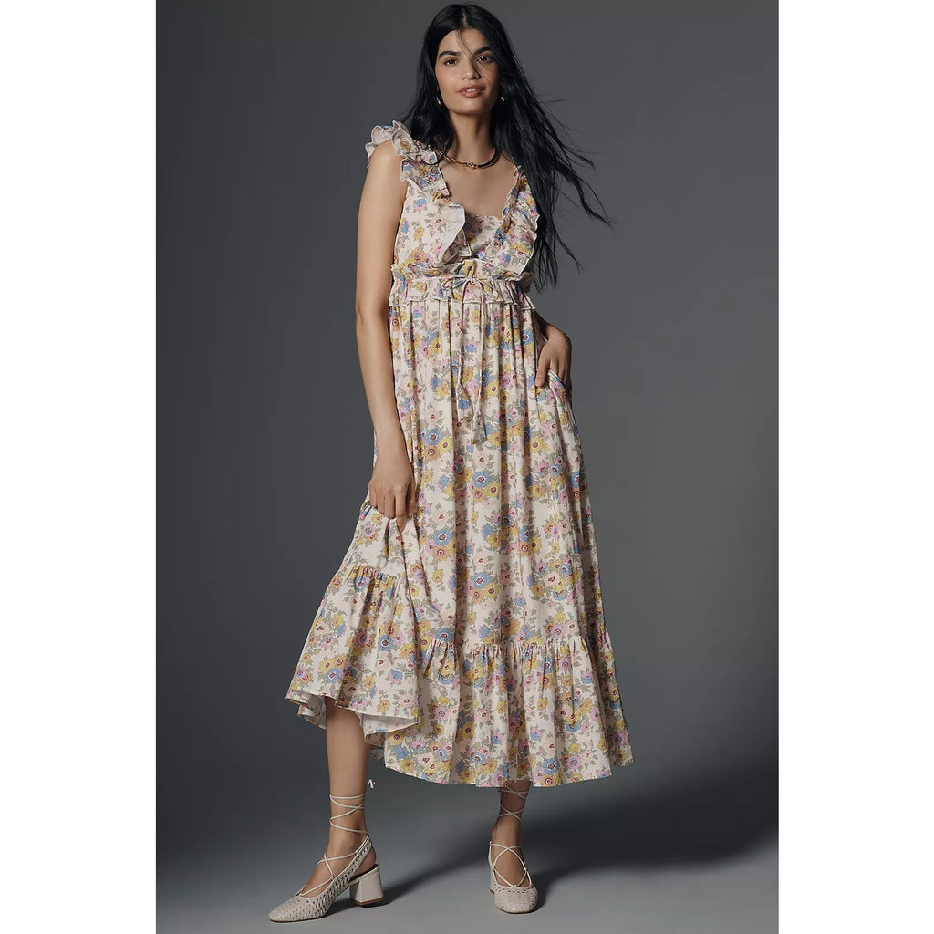 ANTHROPOLOGIE Love The Label x Liberty London Penida Ruffle Maxi Dress M Anthropologie