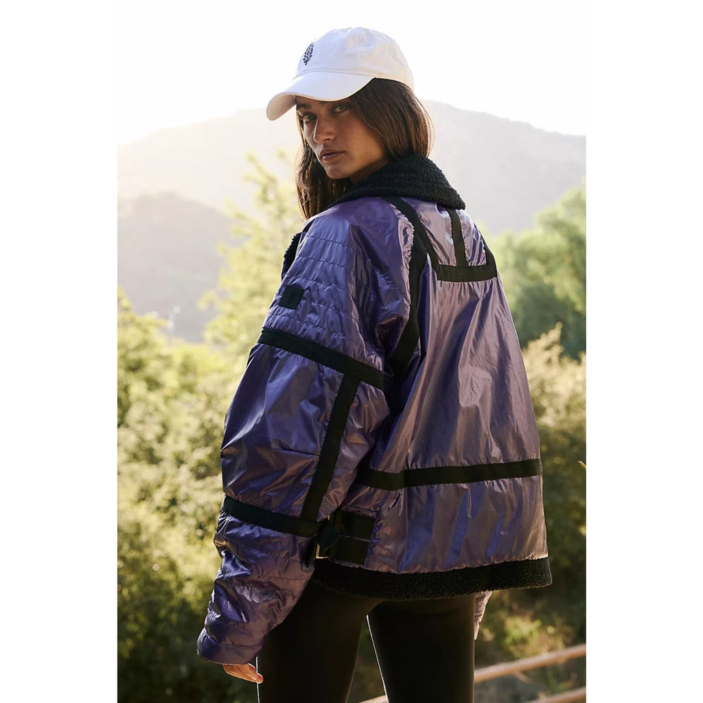 New Free People FP MOVEMENT Vagabond Fleece Bomber $248 MEDIUM Purple