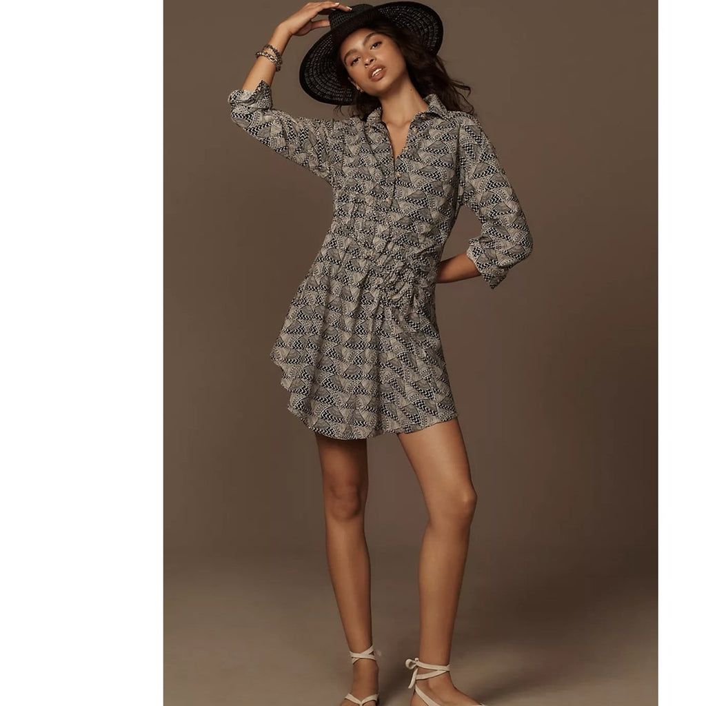 Anthropologie Long-Sleeve Collared Mini Dress $148 X-Small Ivory