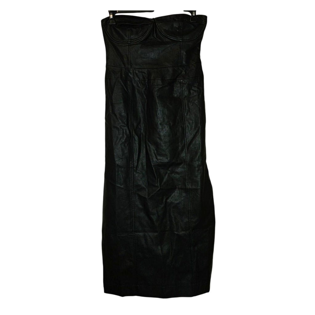 New Free People Mira Faux Leather Midi Dress $168 SIZE 0 Black