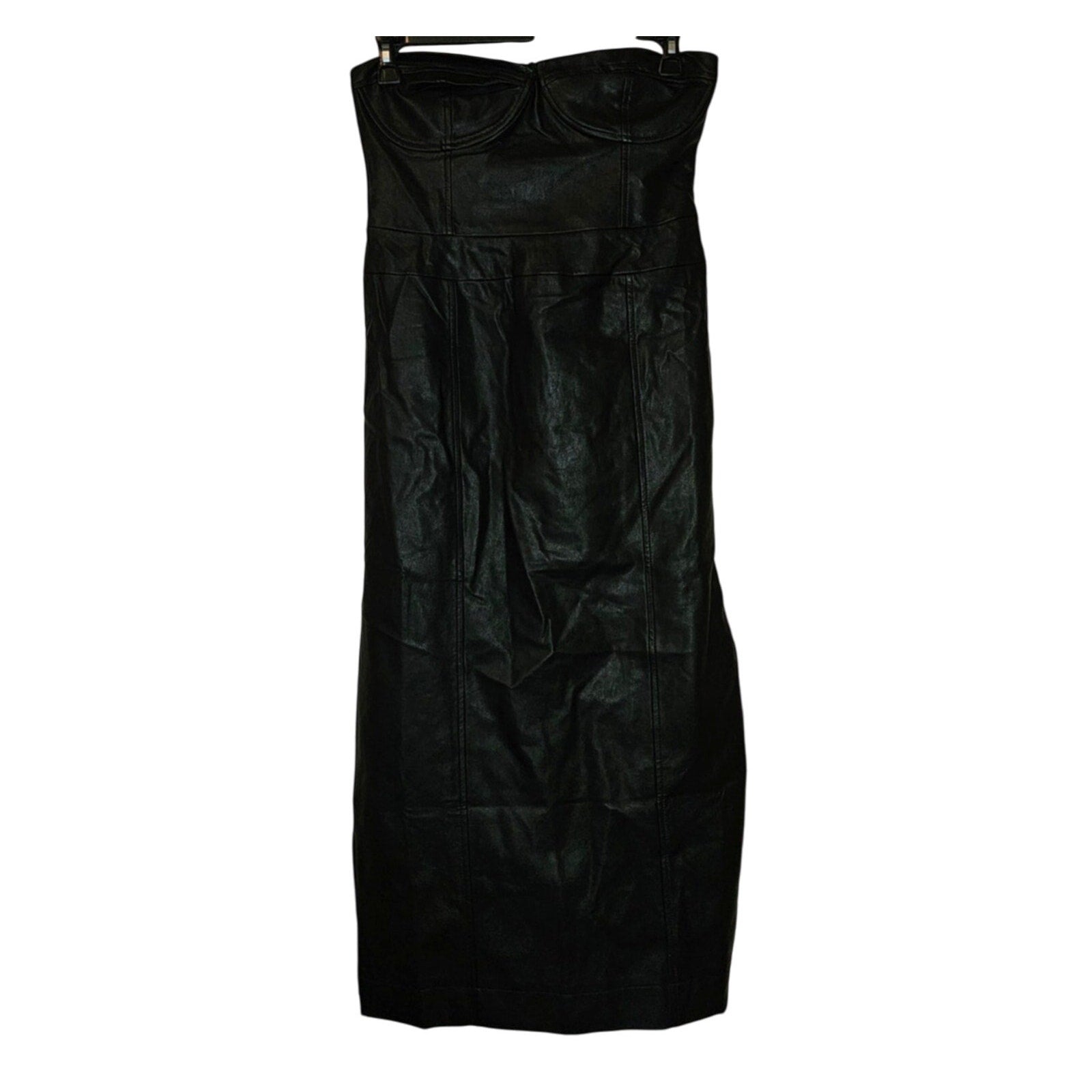 New Free People Mira Faux Leather Midi Dress $168 SIZE 0 Black