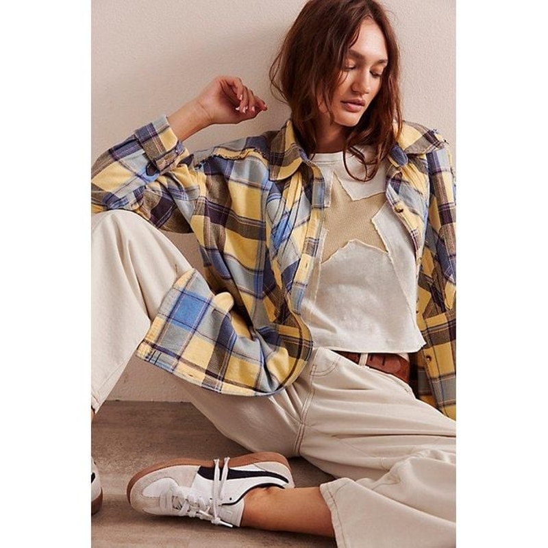 New FREE PEOPLE We The Free Layla Plaid Shirt  X-SMALL Red