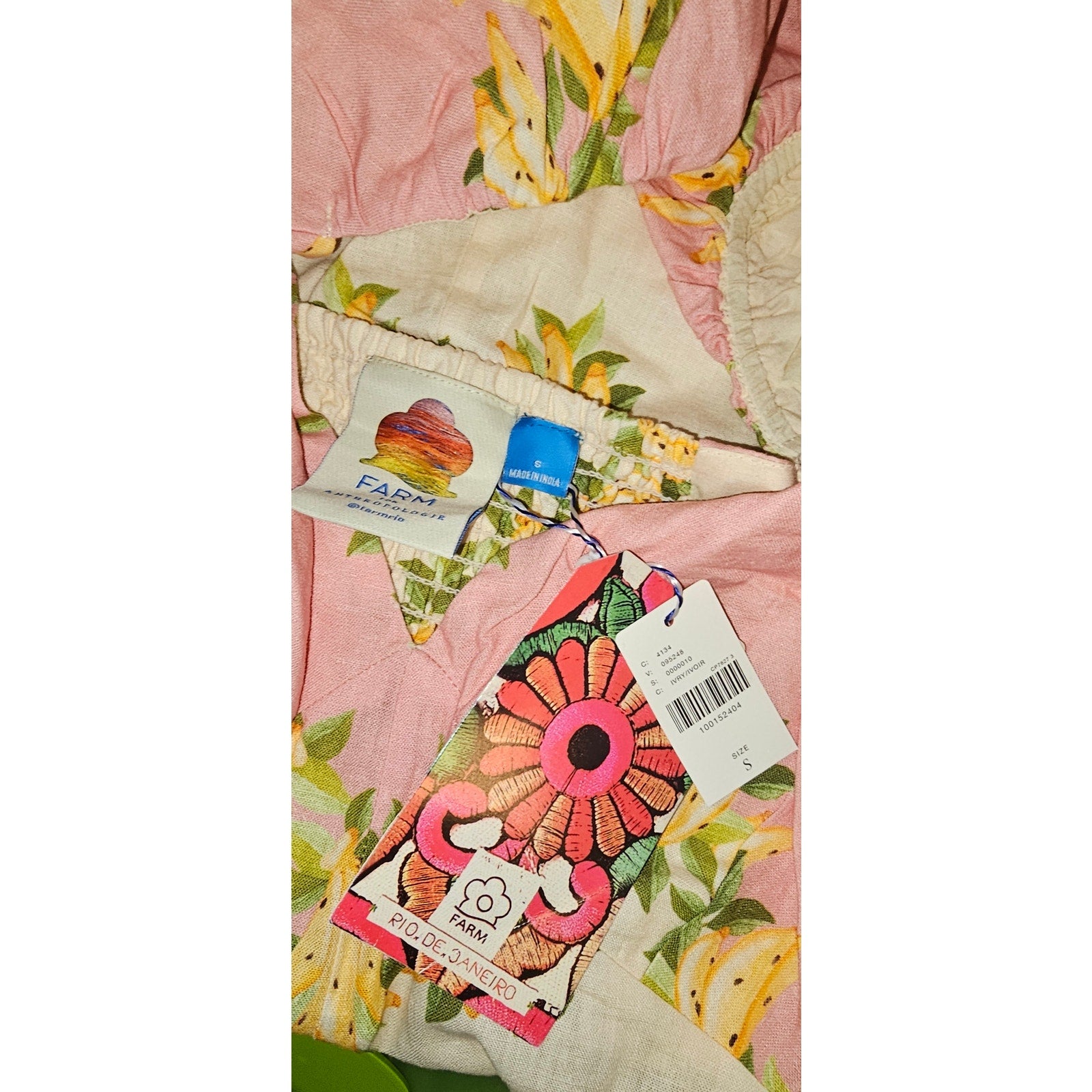 Farm Rio x Anthropologie V-Neck Puff-Sleeve Linen Blend Romper SMALL FARM Rio for Anthropologie
