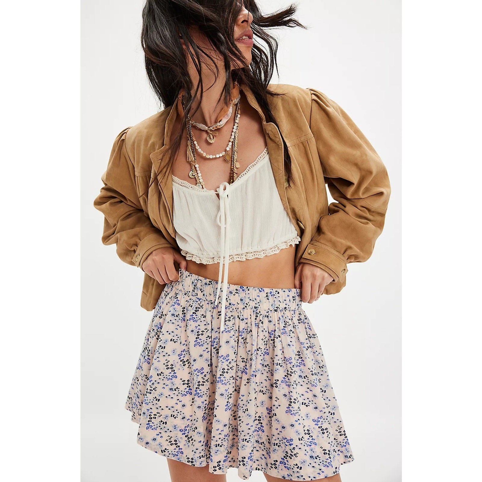 FREE PEOPLE Brunch Club Tank Mini Skirt Set MEDIUM Petal Pink Combo Free People