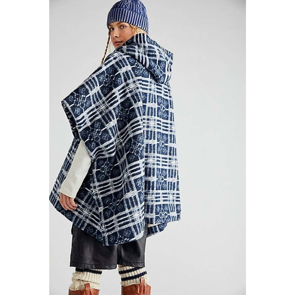 Free People Miss You Poncho SLOUCHY Plaid $198 OVERSIZED M/L Carbon