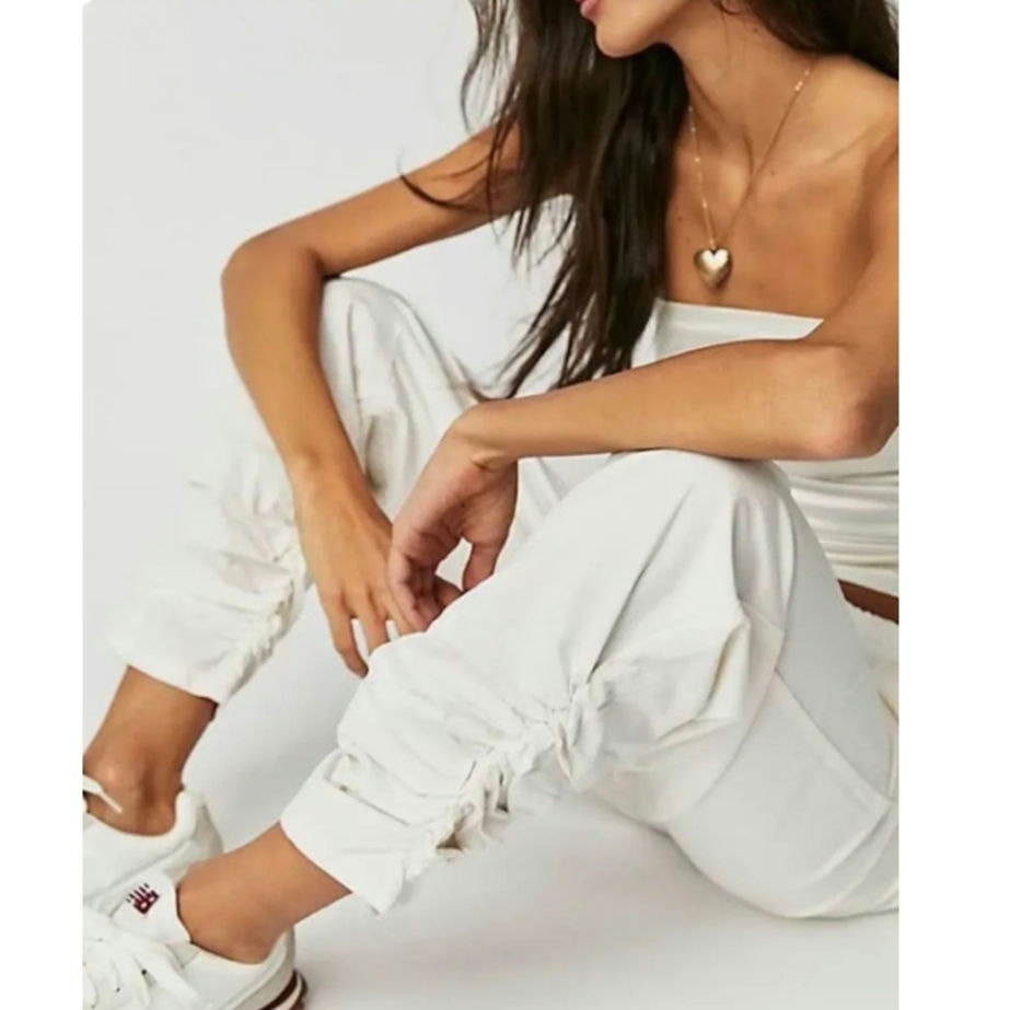 FREE PEOPLE Light Parachute Pants LARGE Ivory ELASTIC DRAWSTRING Free People