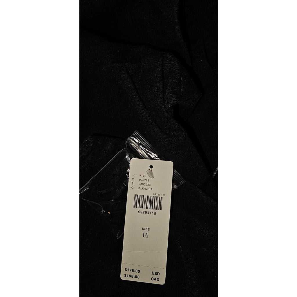 Anthropologie Strapless Linen Plunge-Neck Midi Dress Size 16 Black Anthropologie