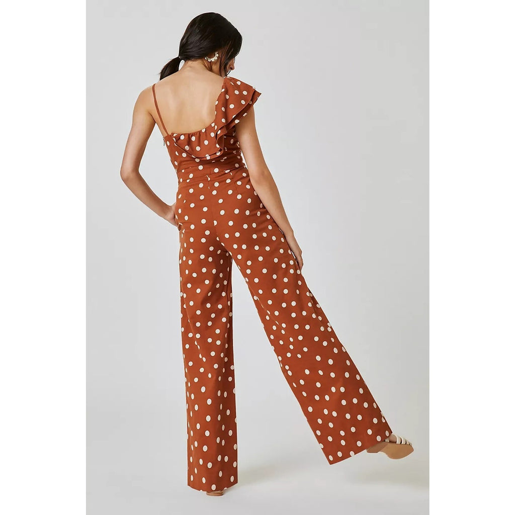 New Anthropologie by Maeve One-Shoulder Wide-Leg Polka Dot Jumpsuit Size 2