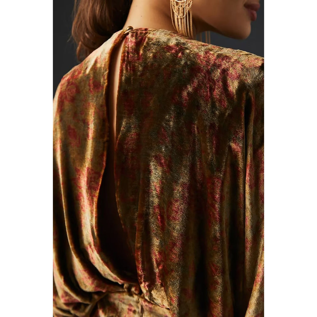 New Anthropologie Mes Demoiselles V-Neck Velvet Dress $480 SIZE 36 US 4 Floral