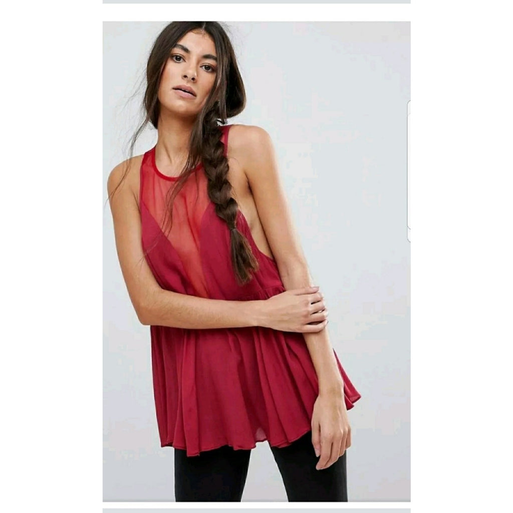 New Intimately Free People Black Marble Cami Tank SMALL Raspberry