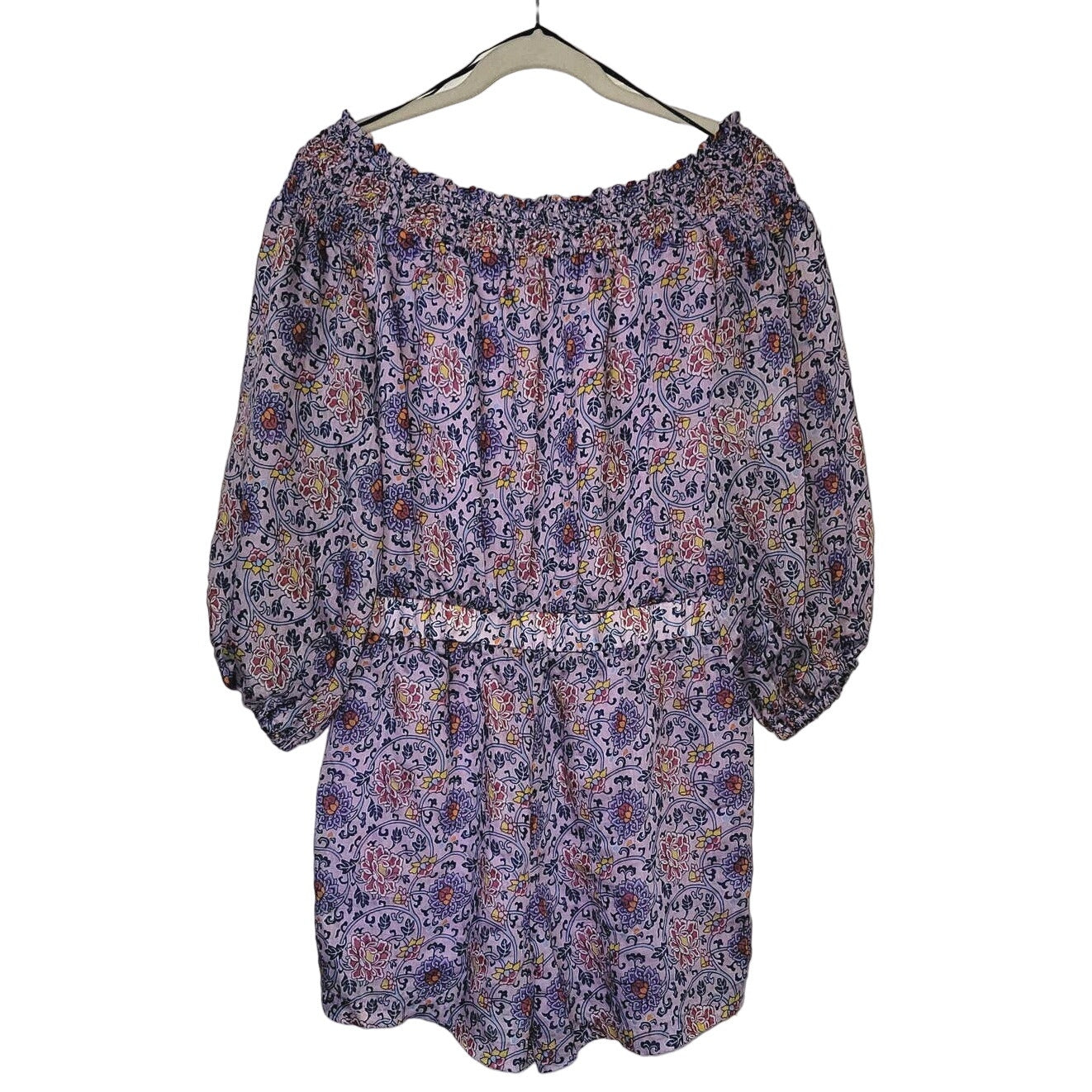 Anthropologie Traffic People Off The Shoulder Retro Lilac Floral Romper Anthropologie