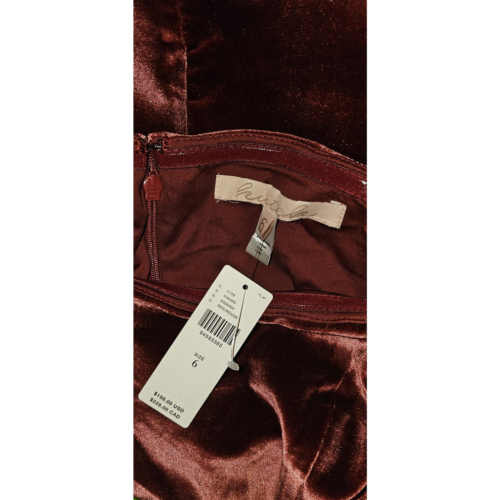New ANTHROPOLOGIE Hutch Long-Sleeve Square-Neck Mini Dress $198 SIZE 6 RED