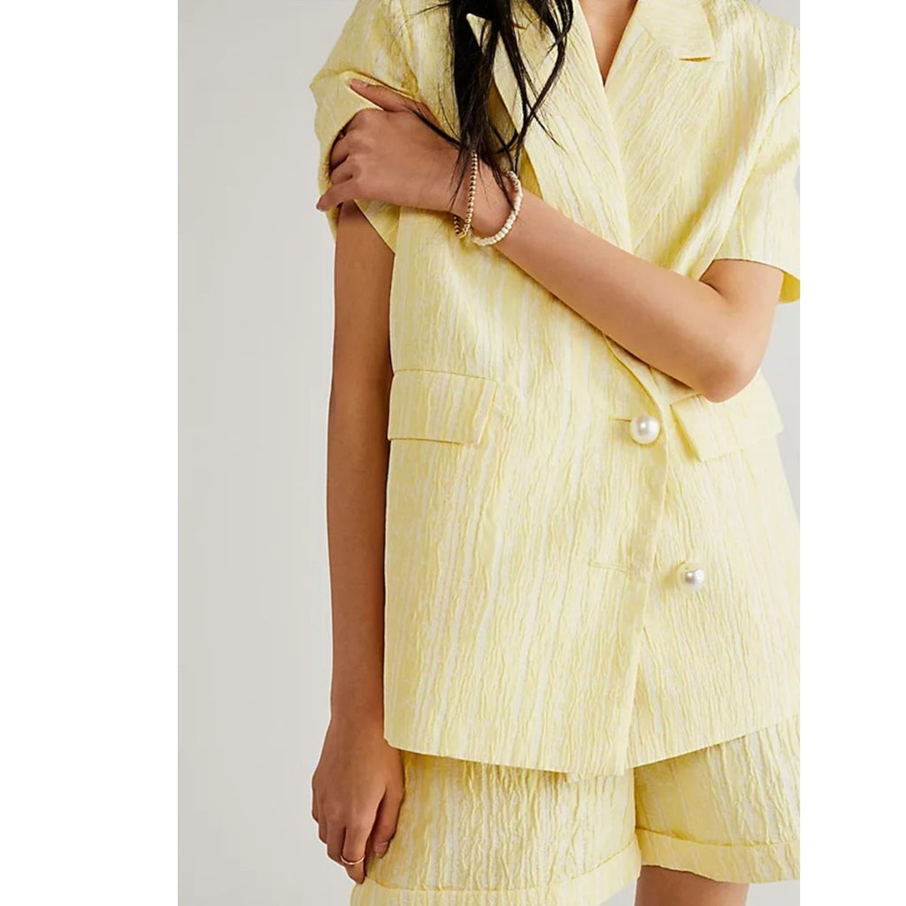 New Free People x Cras Sadie Blazer Suit and Shorts Set $438 SIZE 34 US 4 Yellow