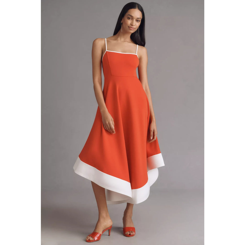Anthropologie Maeve Colorblock A-Line Midi Dress Small Petite Red Anthropologie