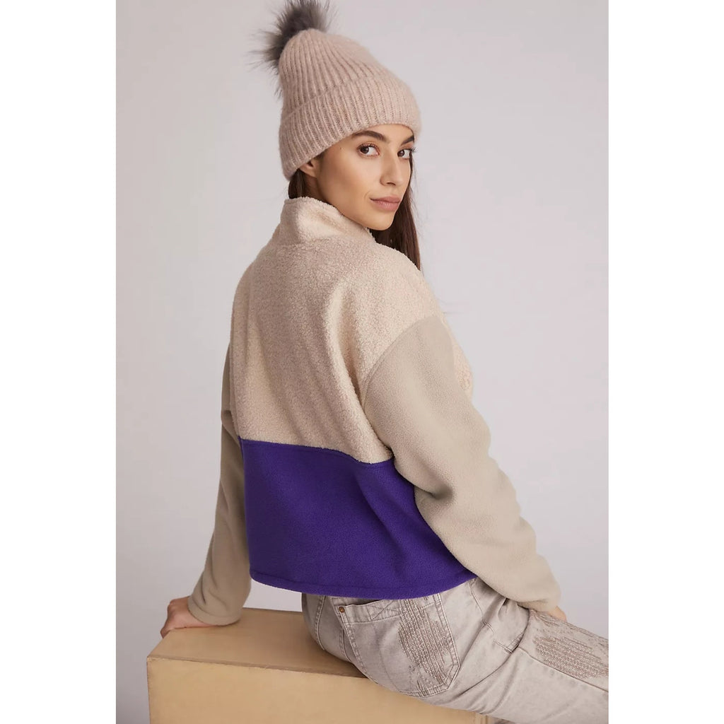 New Anthropologie DONNI Colorblocked Sherpa Jacket $324 XL Cream