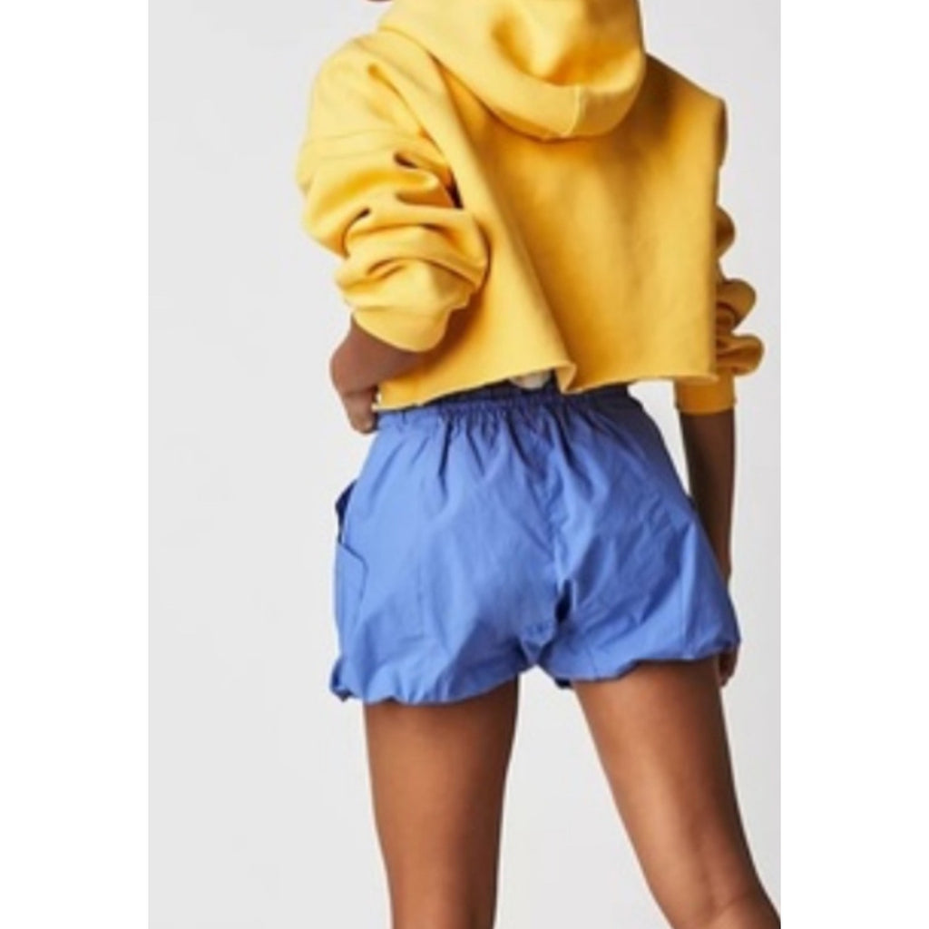 FREE PEOPLE Camp Out Nylon Shorts LARGE Blue Fizz BUBBLE-HEM Free People