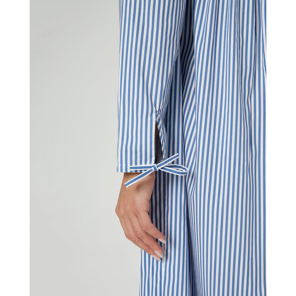 New ONIA Beach Stripe Poplin Maxi Shirtdress $285 LARGE Blue/White BUTTON-FRONT