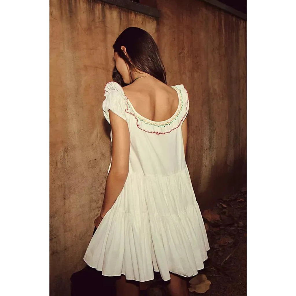 Free People Celia Floral Embroidered Boho Mini Dress Small Ivory Free People