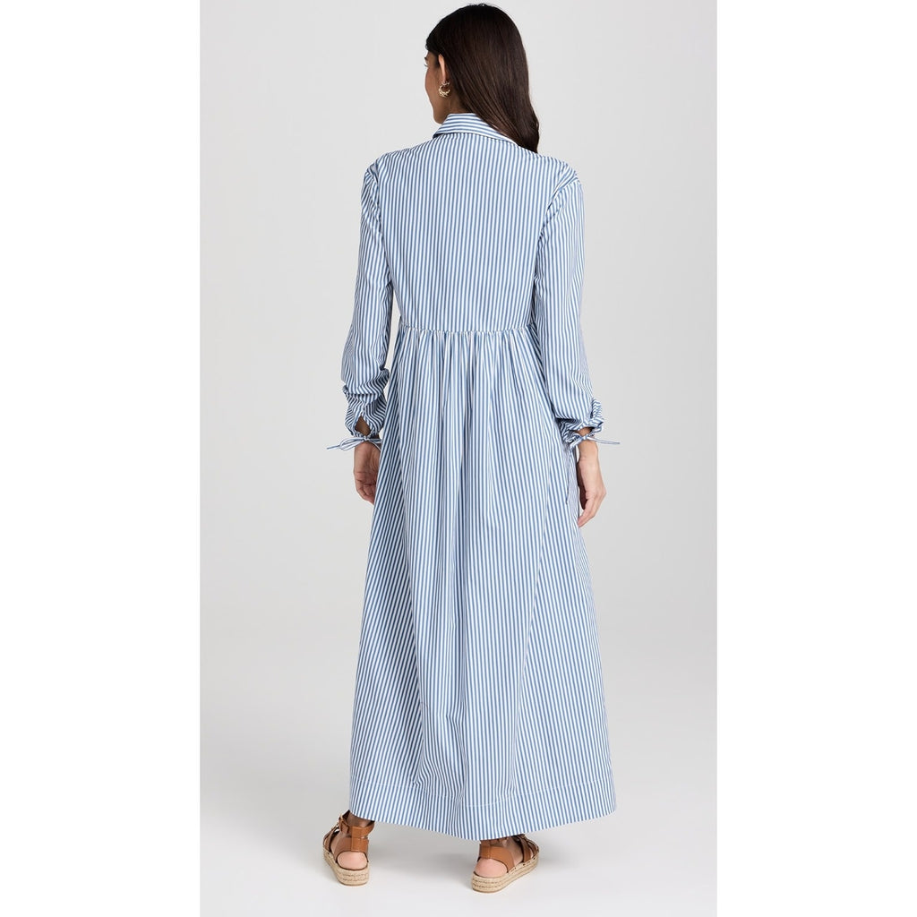 New ONIA Beach Stripe Poplin Maxi Shirtdress $285 LARGE Blue/White BUTTON-FRONT