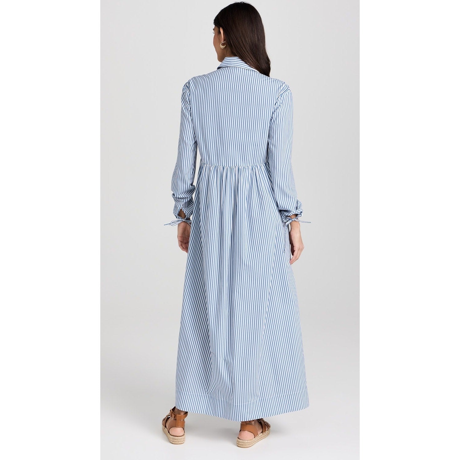 New ONIA Beach Stripe Poplin Maxi Shirtdress $285 LARGE Blue/White BUTTON-FRONT