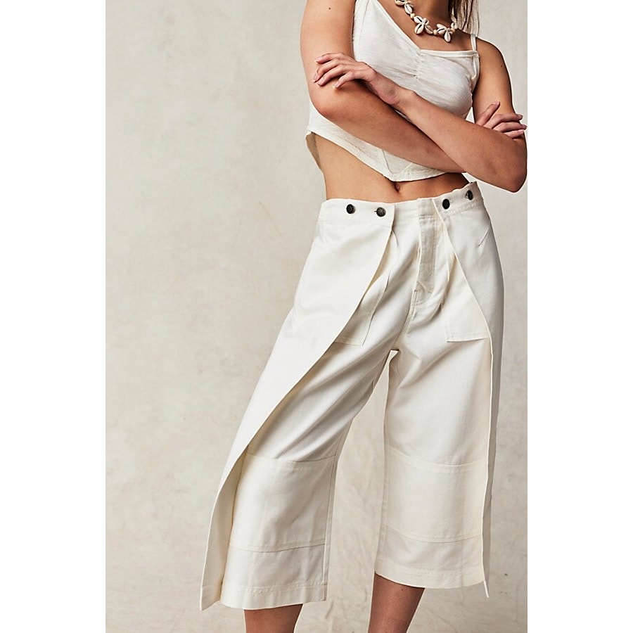 Free People Keep Calling Wide Crop Mid-rise Pants