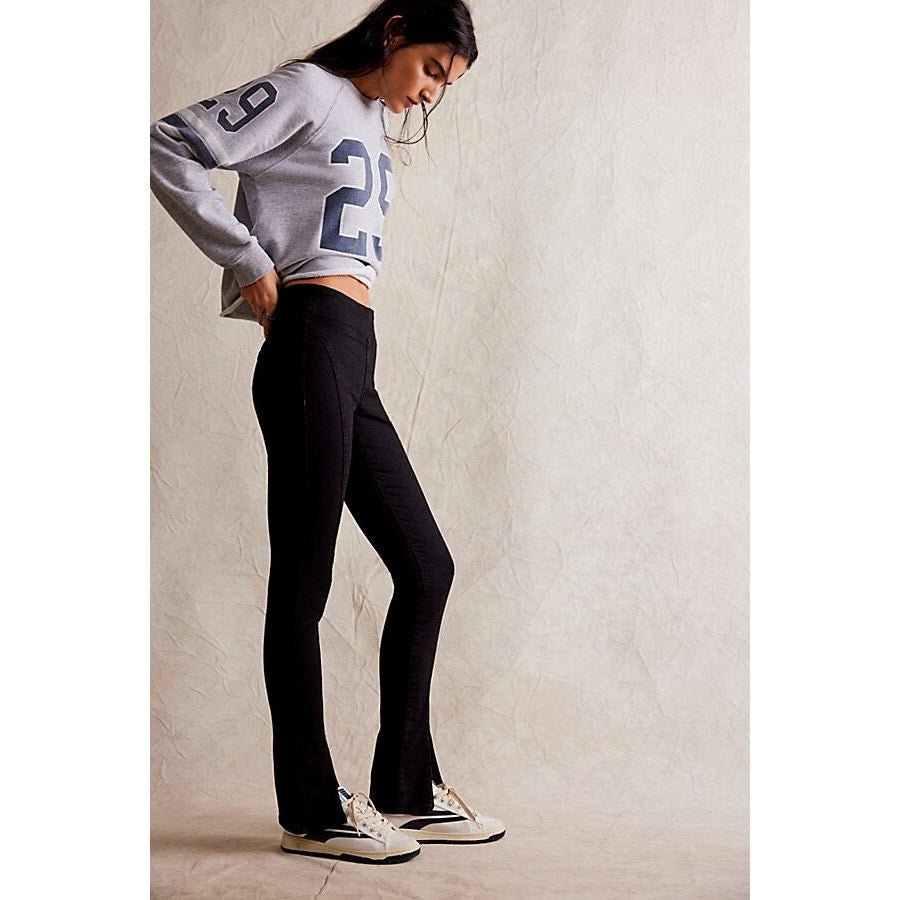 New FREE PEOPLE We The Free Double Dutch Pull-On Slit Skinny Jeans $78 SMALL Blk