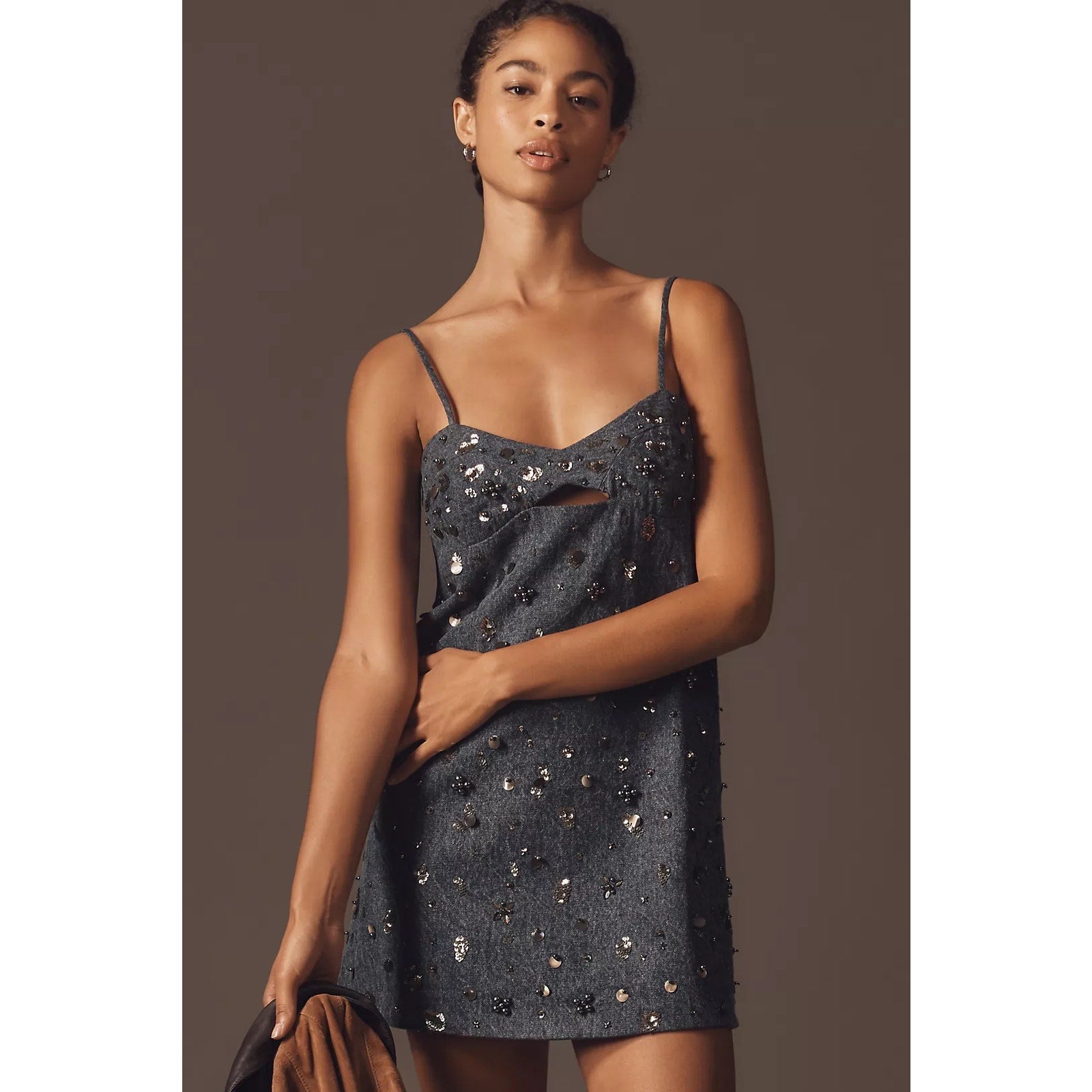 New Anthropologie Dhruv Kapoor Embellished Cutout Mini Dress $228 SMALL Blue