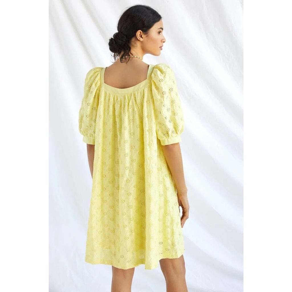 NEW Anthropologie Maeve Eyelet Mini Dress Lemon $140 Yellow Size Small