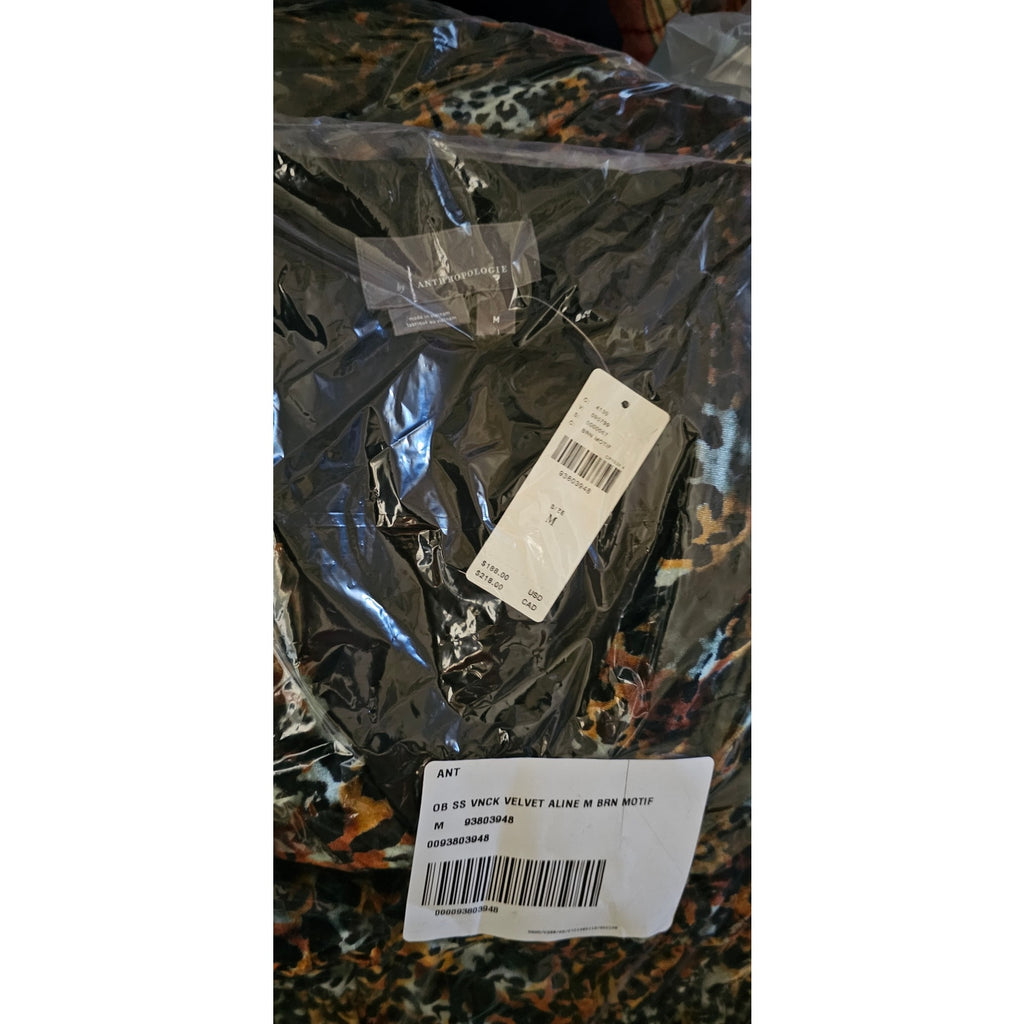 New By Anthropologie Short-Sleeve Velvet Mini Dress  $188 Medium Brown
